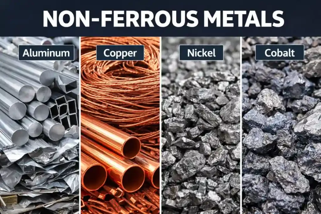 Examples of non-ferrous metals we buy including aluminum, copper, and nickel