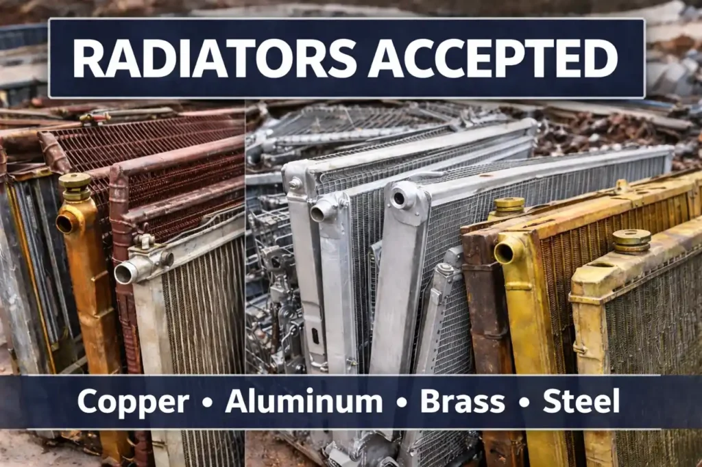 Scrap radiators accepted for recycling including copper, aluminum, brass, and steel at 818 Metal Recycling in Van Nuys